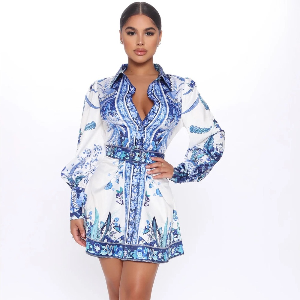 Always On Trend Belted Mini Dress - Blue - Medium